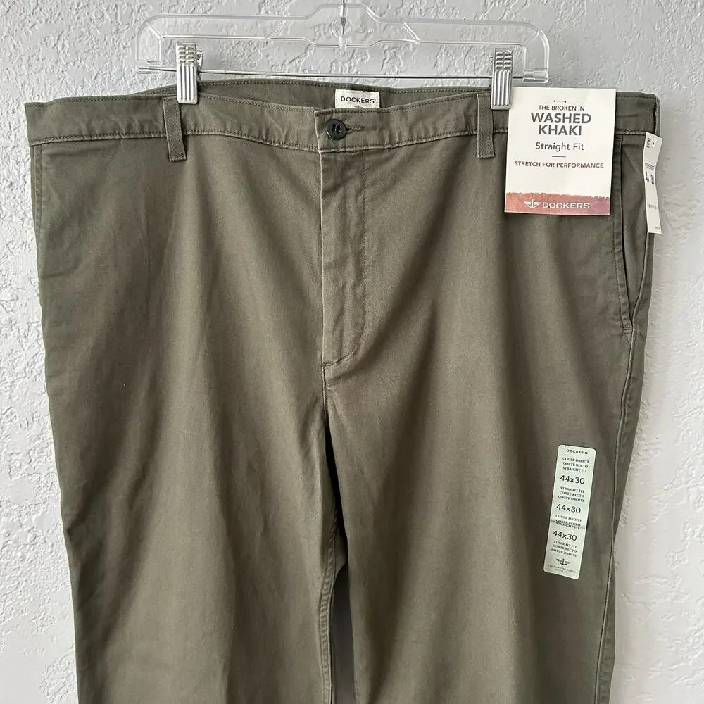 Dockers Pants 44x30 Washed Khaki Broken In Straight Fit Green Classic Prep